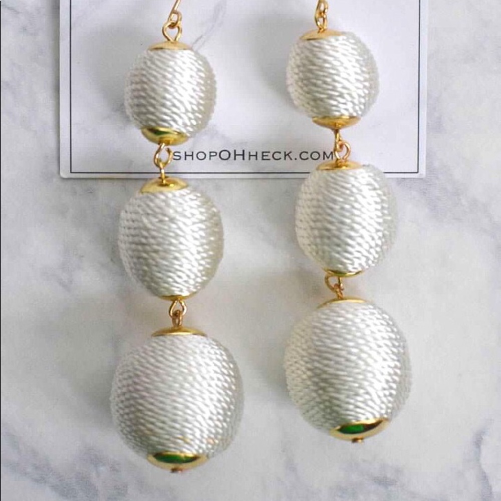 White Drop Ball Earrings